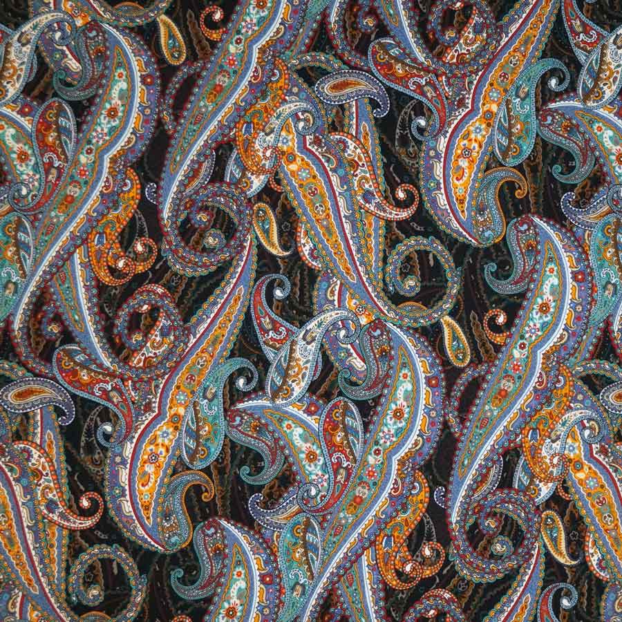 Envers satin di seta stretch – Paisley multicolor su fondo nero
