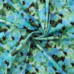 Rasatello cotone stampato – floreale toni azzurro verde
